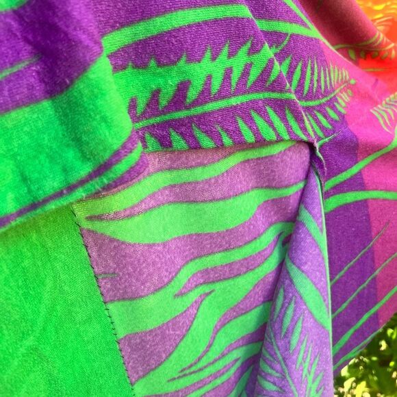 Vintage 70s Rainbow Sunset Caftan Dress w/ Tropical Grass Print – M/L Boho - Picture 4 of 7